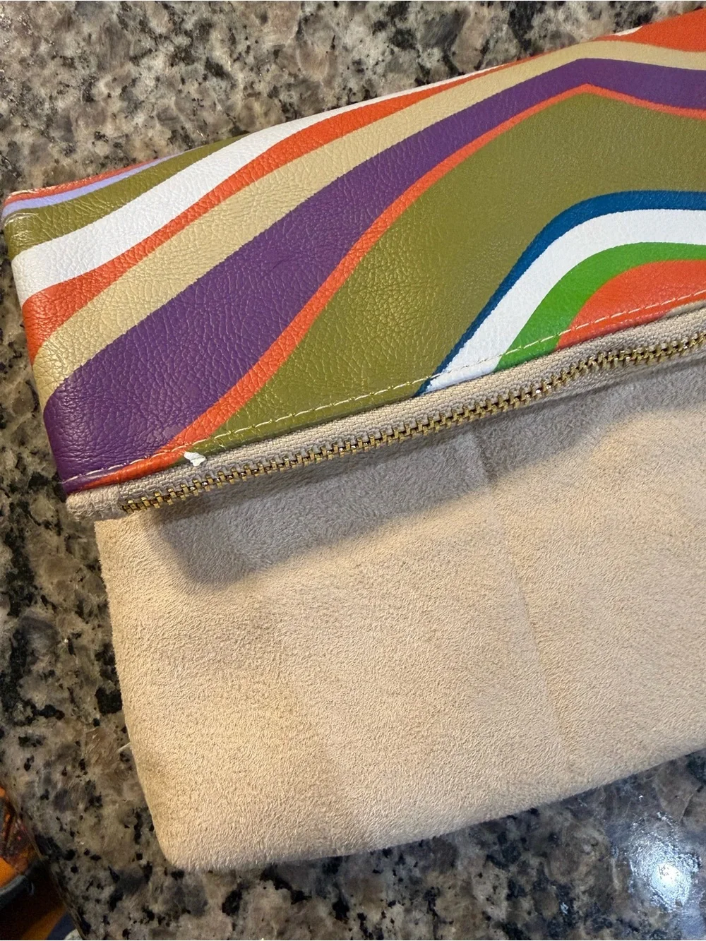 Arbonne Cream Fold-Over Clutch with Multicolor Stripe Accent